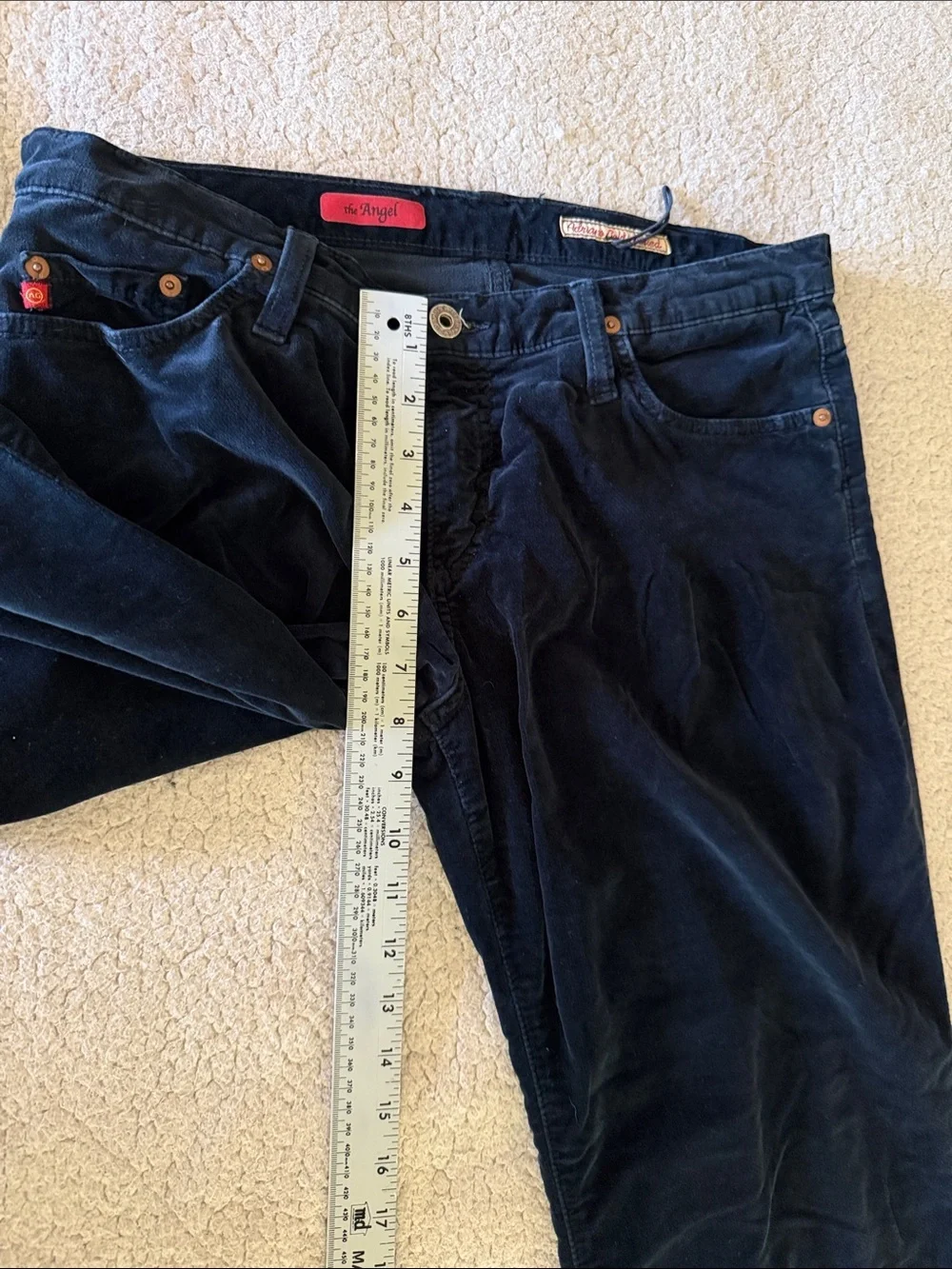 Ag Adriano Goldschmied The Angel Navy Velvet Flare Wide Leg Jeans 30